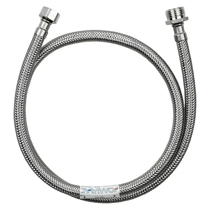 Admiral Flexo de conexión DN8 M-H - ½″/⅜″, Largo: 100 cm, Macho - Hembra - Manguera de conexión flexible de acero inoxidable con accesorios para aplicaciones de fontanería. Ideal para conexiones de agua.