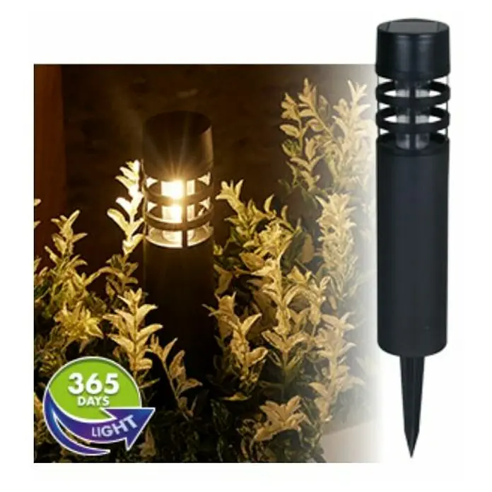 Lámpara decorativa solar Montelimar - L x An x Al: 6,2 x 6,2 x 38,8 cm, Negro, IP33 - Iluminación de jardín: Una luz solar con una estaca de tierra, que emite una luz cálida y mejora el ambiente del jardín.