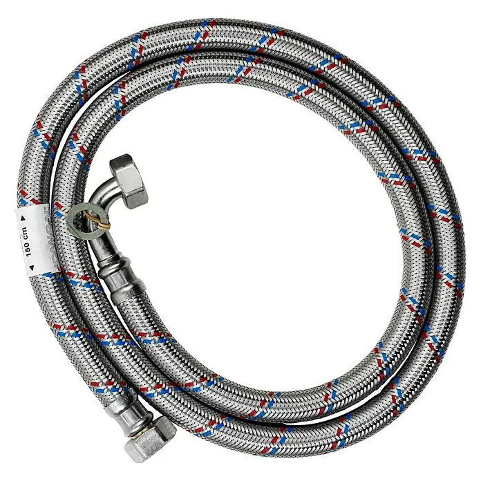 Admiral Manguera de admisión reforzada para lavadora - Largo: 15 m, Acero inoxidable, Acero inoxidable - Manguera flexible de conexión de grifo revestida en trenzado de acero inoxidable con marcas de color, ideal para baño y cocina.