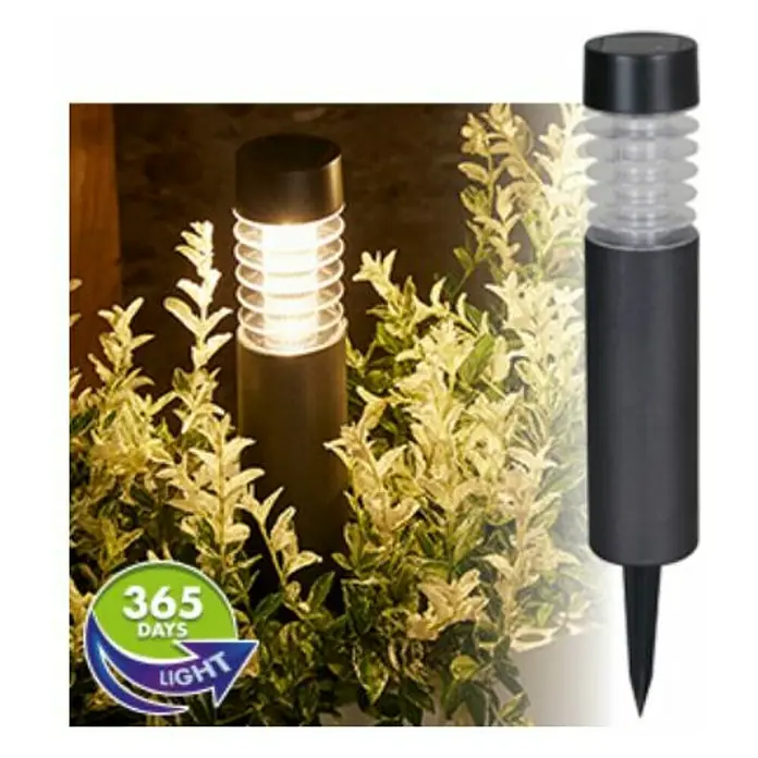 Estaca solar Valence - L x An x Al: 6,2 x 6,2 x 38,8 cm, Negro, IP33, 6 lm - Luces solares en el jardín con plantas, una de ellas iluminada. Las luces LED de jardín proporcionan iluminación ambiental en el exterior.