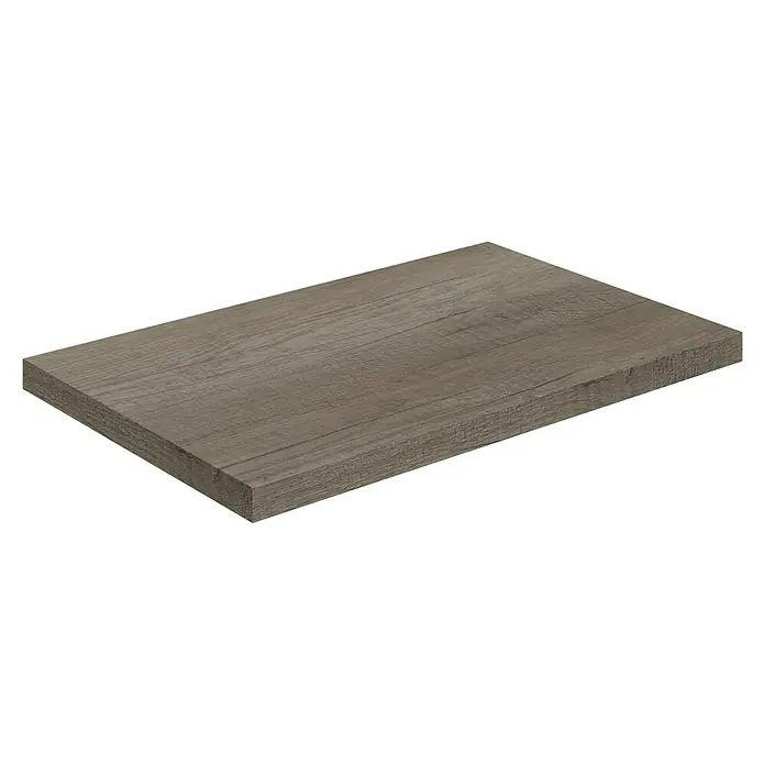 Artysan Encimera para lavabo Top - L x An x Al: 40 x 61 x 3 cm, Nebraska - Primer plano de un estante de madera que muestra la veta. El tablero es marrón y tiene un aspecto natural. Ideal para interiores modernos.