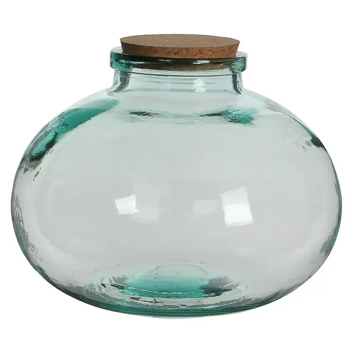 Jarrón Olly - Ø x Al: 21 x 25 cm, Vidrio, Transparente - Tarro de vidrio transparente con tapón de corcho. Perfecto para decoraciones o para guardar objetos pequeños.