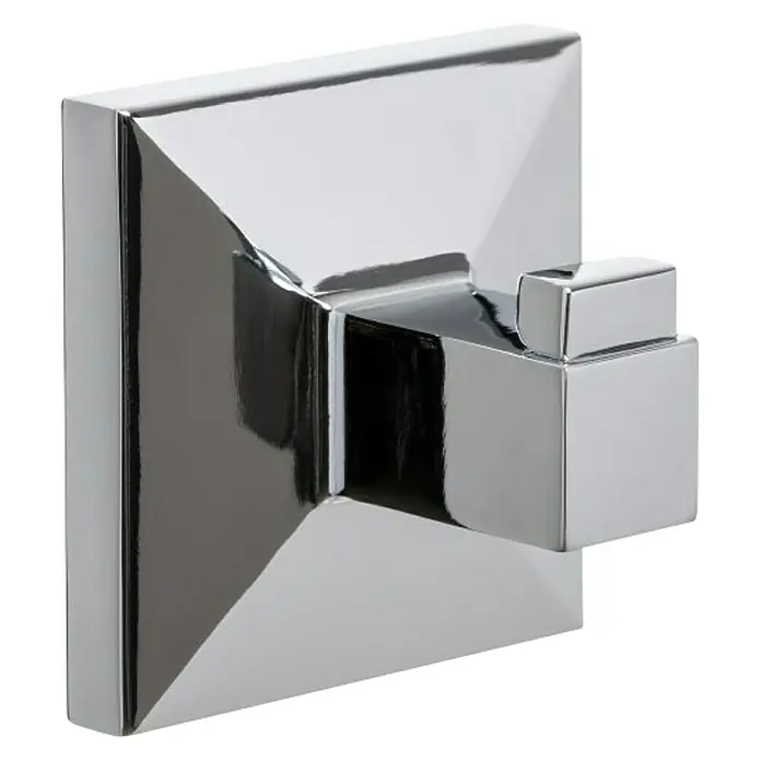 Tatay Iconik Colgador - Número de ganchos: 1 ud. - Primer plano de un moderno gancho de pared cromado brillante, con un diseño cuadrado y estética minimalista, ideal para baños.