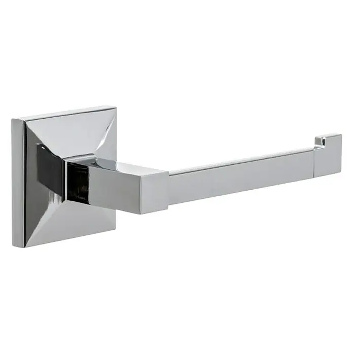 Tatay Iconik Portarrollos papel higiénico - Sin tapa, Cromo - Primer plano de un toallero cromado con soportes de pared cuadrados y un brazo de soporte rectangular.