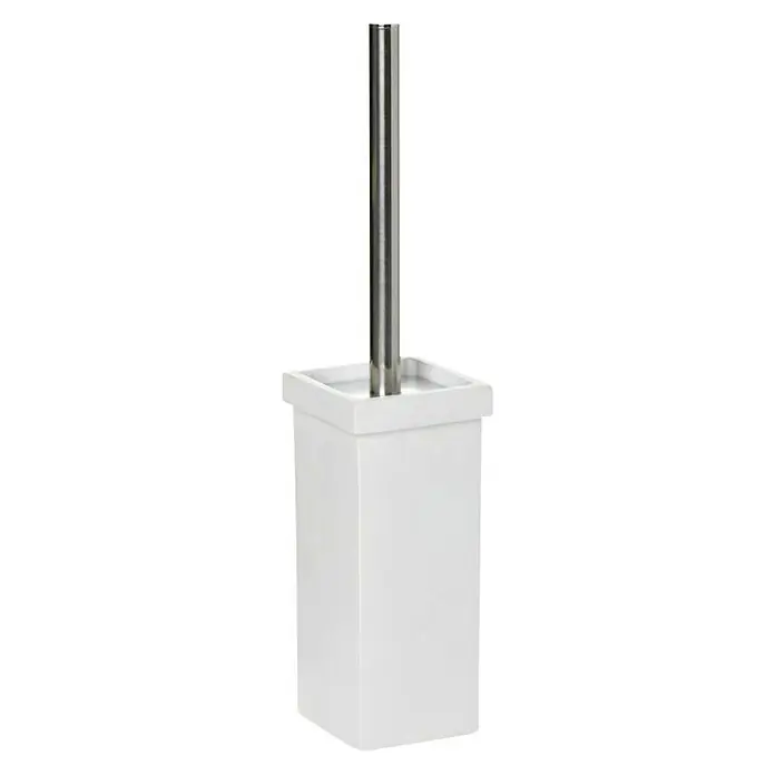 Tatay Iconik Escobillero de suelo - Acero inoxidable, Cromo/Blanco - Un elegante portaescobillas de baño blanco con mango de acero inoxidable. Práctico y elegante para cualquier baño.