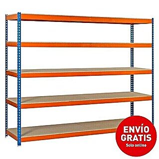 Simonrack Ecoforte Estantería para cargas pesadas Chipboard (Al x An x Pr: 250 x 150 x 60 cm, Capacidad de carga por balda: 400 kg, Número de baldas: 5 ud., Inserción, Azul/Naranja)