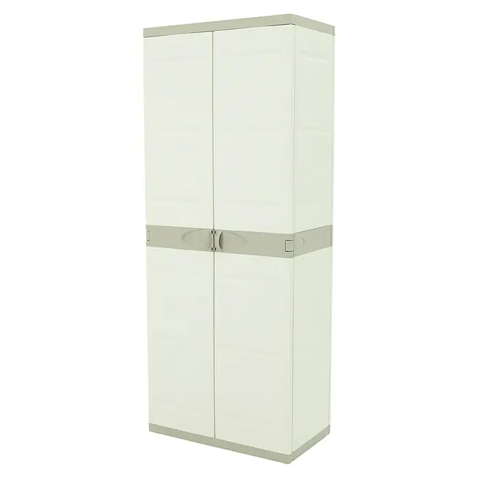 Plastiken Titanium Armario multiusos de plástico  escobero - L x An x Al: 44 x 70 x 176 cm, Beige - El espacioso armario de jardín de doble puerta color crema ofrece un amplio espacio de almacenamiento y es ideal para herramientas, equipos de jardinería y otros utensilios.