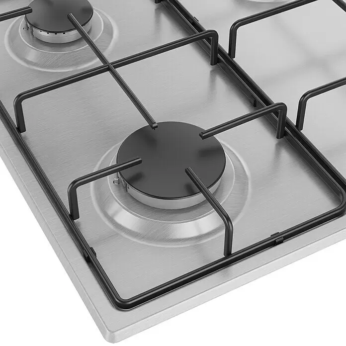 Beko Placa de cocción de gas HIGG 64103 SX - Acero inoxidable - Encimera de gas de acero inoxidable cepillado con rejillas y quemadores negros.