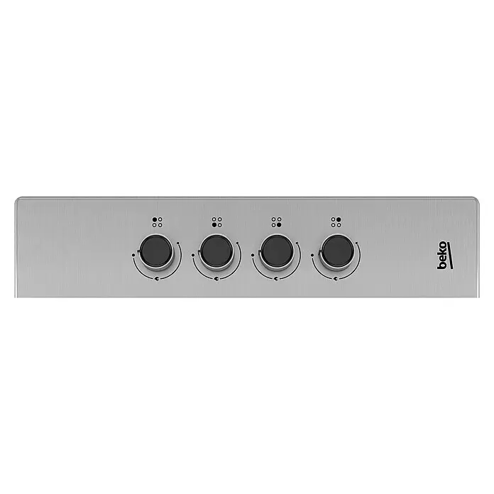 Beko Placa de cocción de gas HIGG 64103 SX - Acero inoxidable - Panel de control de placa de cocción de metal cepillado con cuatro mandos negros e indicadores de quemador.