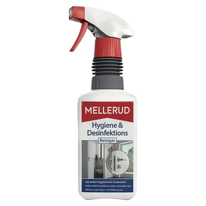 Mellerud Reinigungsmittel Hygiene & Desinfektions Reiniger - 500 ml, Flasche mit Sprühpistole - Das Mellerud Hygiene & Desinfektions Reiniger-Spray sorgt für hygienische Sauberkeit und entfernt 99,99 % der Bakterien, Hefen und Viren.