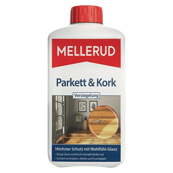 Mellerud Versiegelung Parkett- & Kork-Versiegelung1 l, Flasche mit kindergesichertem Verschluss Front View