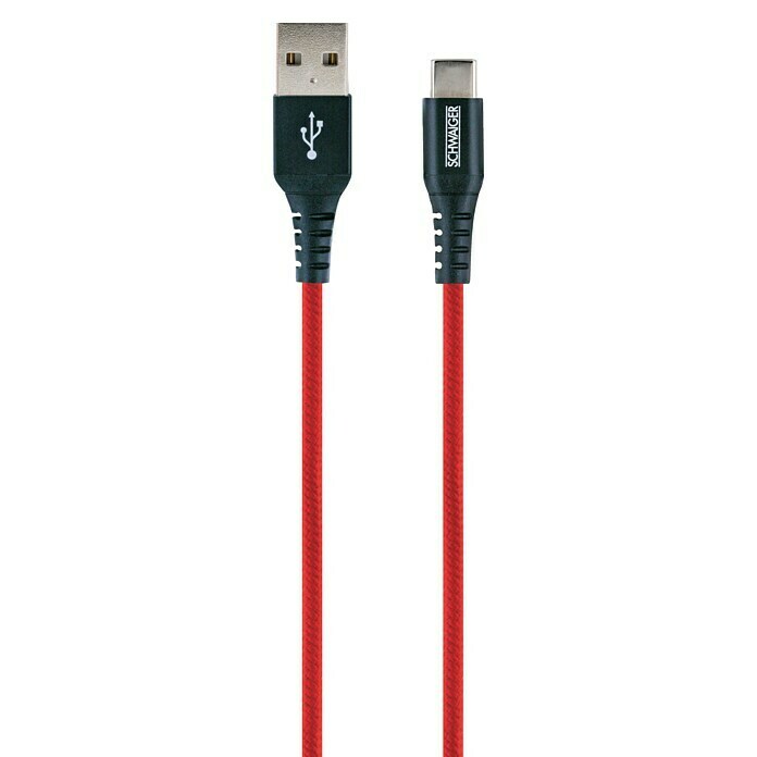Schwaiger USB-Ladekabel (1,2 m, USB A-Stecker, USB C-Stecker, Feuerrot)