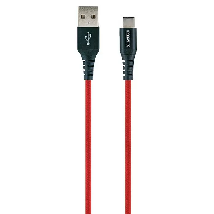 Schwaiger USB-Ladekabel - 1,2 m, USB A-Stecker, USB C-Stecker, Feuerrot - Rotes geflochtenes USB-A zu USB-C Kabel von SCHWAIGER.
