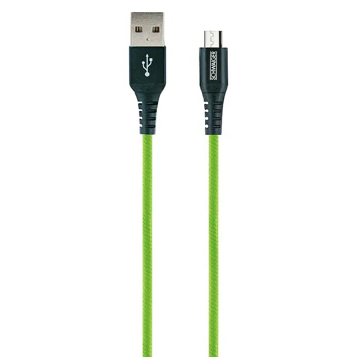 Schwaiger USB-Ladekabel - 1,2 m, USB A-Stecker, USB Micro-B-Stecker, Giftgrün - Grünes USB-Kabel mit einem USB-A-Stecker und einem Micro-USB-Stecker für die Datenübertragung und zum Aufladen von Geräten.
