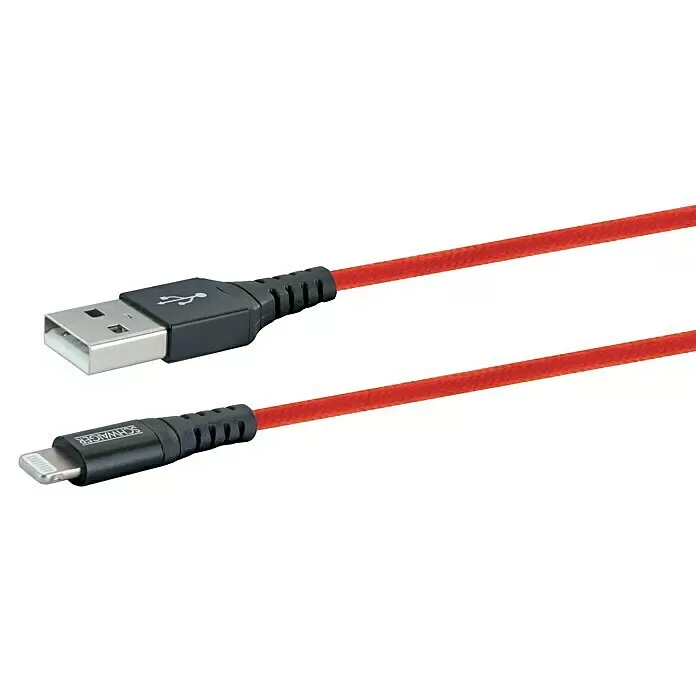 Schwaiger USB-Ladekabel - 1,2 m, USB A-Stecker, Lightning-Stecker, Feuerrot - Rotes geflochtenes USB-A zu Lightning Kabel zum Laden und Synchronisieren von Mobilgeräten.