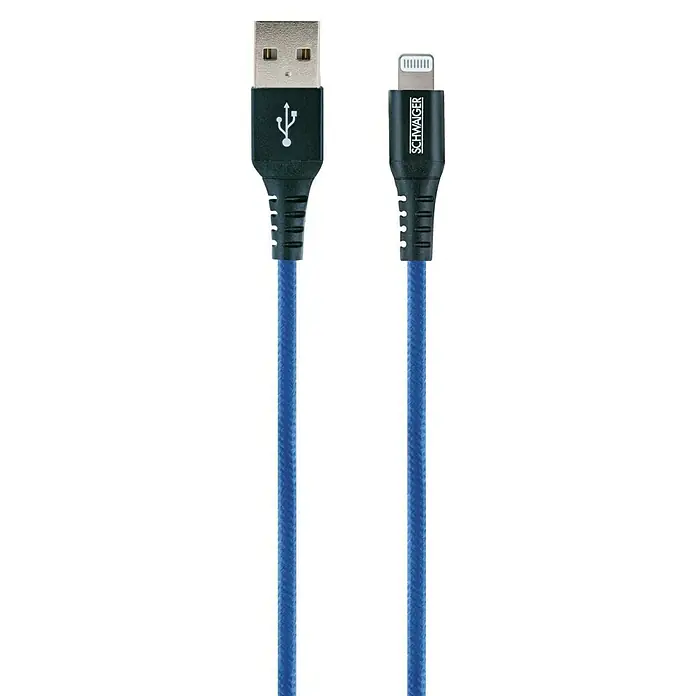 Schwaiger USB-Ladekabel - 1,2 m, USB A-Stecker, Lightning-Stecker, Königsblau - Blaues SCHWAIGER USB-Kabel mit USB- und Lightning-Anschlüssen für schnelle Datenübertragung und Aufladung.