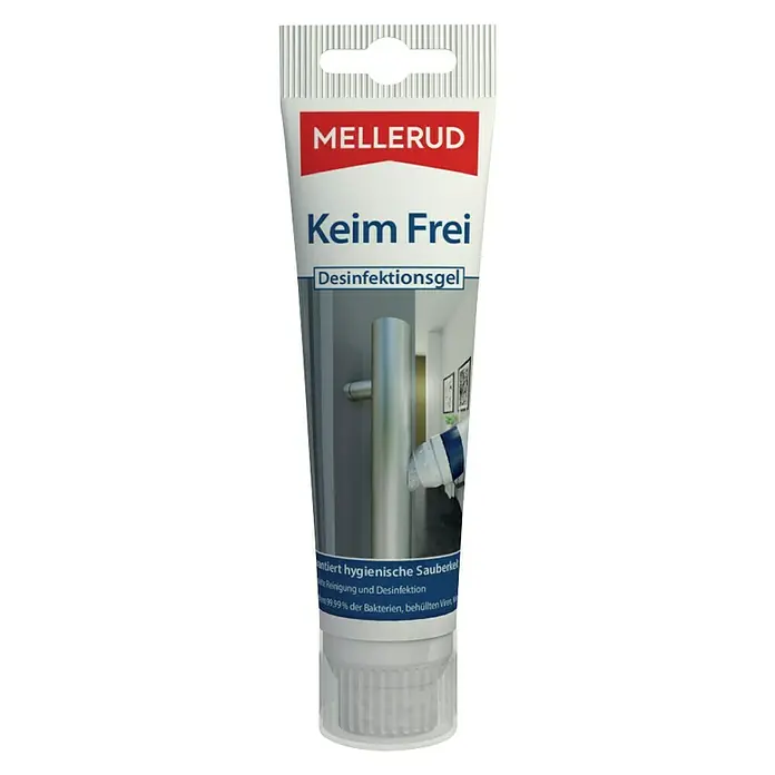Mellerud Desinfektionsreiniger Keimfrei - 75 ml, Tube - Produktabbildung einer Tube Mellerud Keim Frei Desinfektionsgel, die hygienische Sauberkeit garantiert und vor Bakterien sowie Viren schützt.