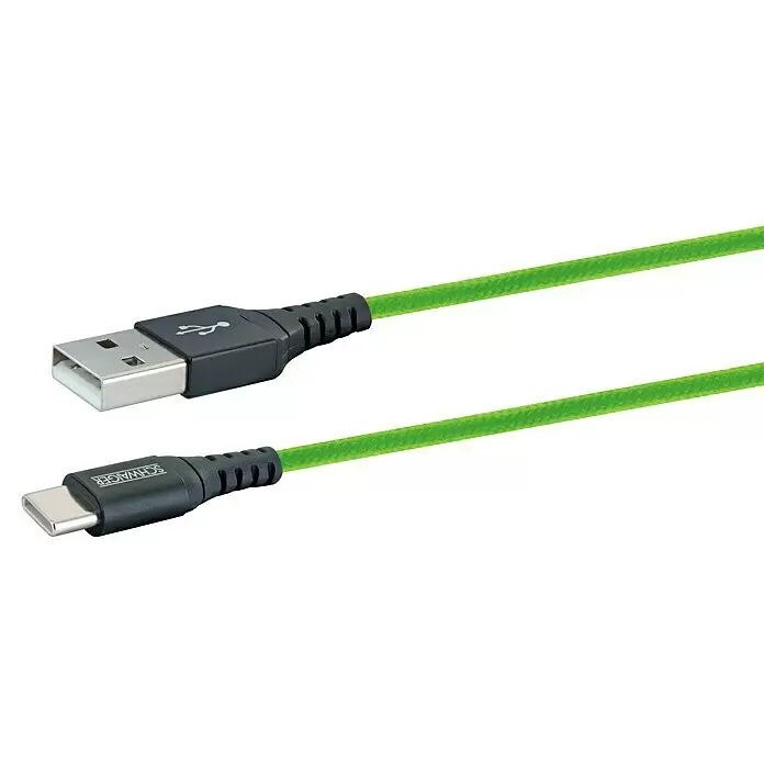 Schwaiger USB-Ladekabel - 1,2 m, USB A-Stecker, USB C-Stecker, Giftgrün - SCHWAIGER grünes geflochtenes USB-A zu USB-C Kabel.