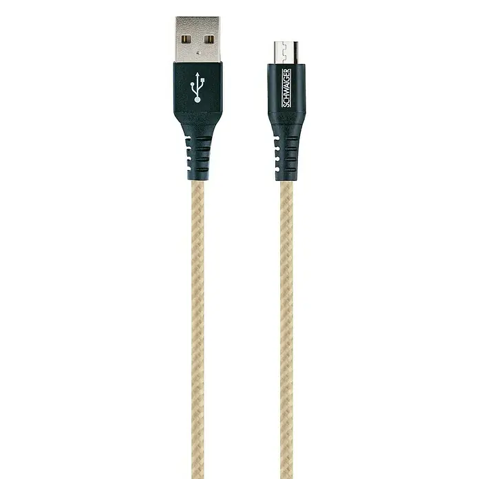 Schwaiger USB-Ladekabel - 1,2 m, USB A-Stecker, USB Micro-B-Stecker, Hanfbraun - USB-Kabel von SCHWAIGER mit robustem Textilmantel und USB-A- und Micro-USB-Anschlüssen für schnelles Aufladen und Datenübertragung.