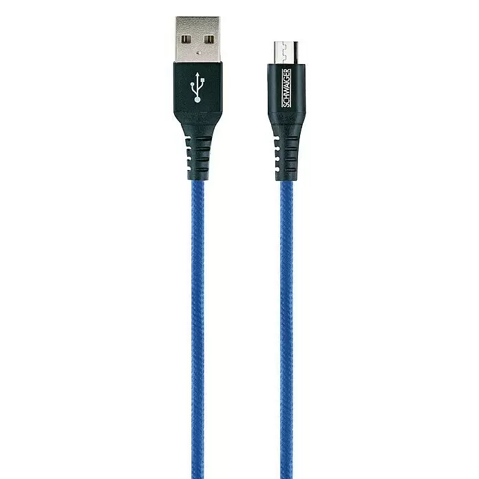 Schwaiger USB-Ladekabel - 1,2 m, USB A-Stecker, USB Micro-B-Stecker, Königsblau - Blaues geflochtenes USB-A zu Micro-USB Kabel zum Laden und zur Datenübertragung.