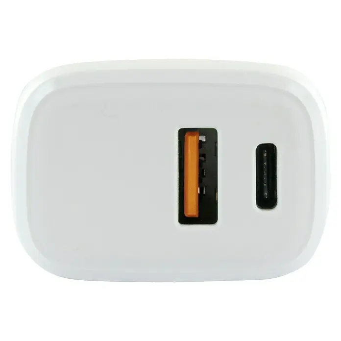 Schwaiger USB-Ladeadapter - Weiß, USB-A-Buchse, USB-C-Buchse, 230 V - Weißer USB-Ladestecker mit USB-A- und USB-C-Anschlüssen für schnelles und effizientes Aufladen verschiedener Geräte.
