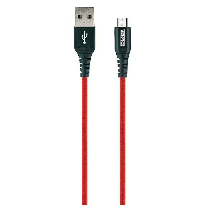 Schwaiger USB-Ladekabel - 1,2 m, USB A-Stecker, USB Micro-B-Stecker, Feuerrot - Rotes geflochtenes SCHWAIGER USB-A zu Micro-USB Kabel.