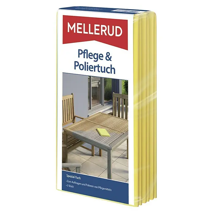 Mellerud Pflege- & Poliertuch - Gesamtstückzahl: 3 Stk. - Das Bild zeigt eine Packung Mellerud Pflege- & Poliertücher. Geeignet zum Auftragen und Polieren von Pflegemitteln. 3 Stück.
