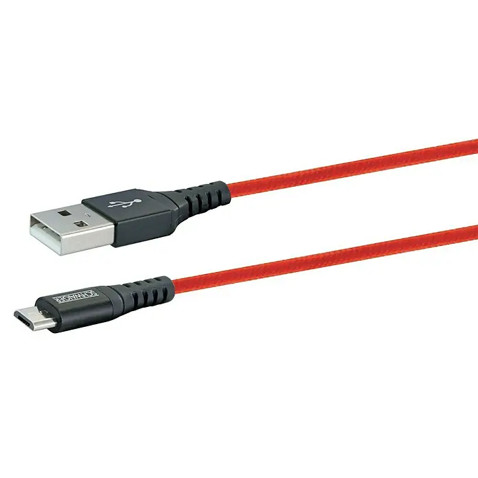 Schwaiger USB-Ladekabel - 1,2 m, USB A-Stecker, USB Micro-B-Stecker, Feuerrot - Rotes USB-Kabel mit Typ-A- und Typ-C-Anschlüssen von Schwaiger für schnelle Datenübertragung und zum Aufladen von Geräten.