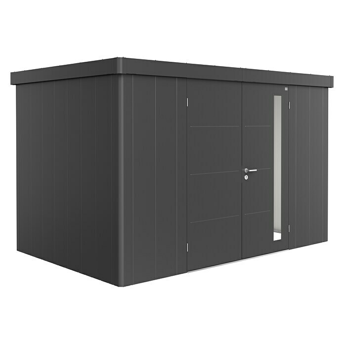 Biohort Neo Gerätehaus 2D (Außenbreite inkl. Dachüberstand: 348 cm, Außentiefe inkl. Dachüberstand: 236 cm, Stahl, Dunkelgrau, Doppeltür) | BAUHAUS