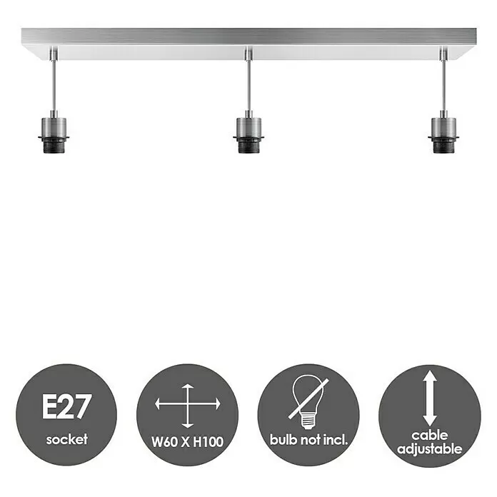 Home Sweet Home Pendelleuchte Beam 3s - L x H: 65 x 99 cm, Chrom matt, Anzahl Leuchtmittel: 3 Stk. - Skizze