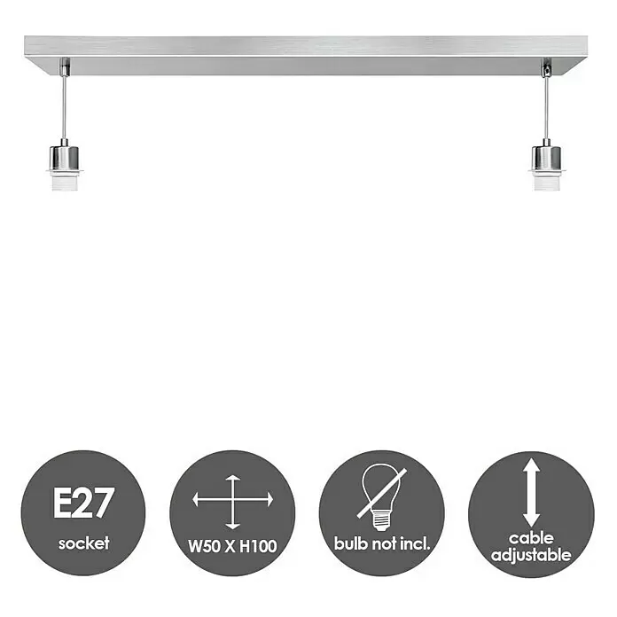 Home Sweet Home Pendelleuchte Beam 2s - L x H: 55 x 99 cm, Chrom matt, Anzahl Leuchtmittel: 2 Stk. - Skizze