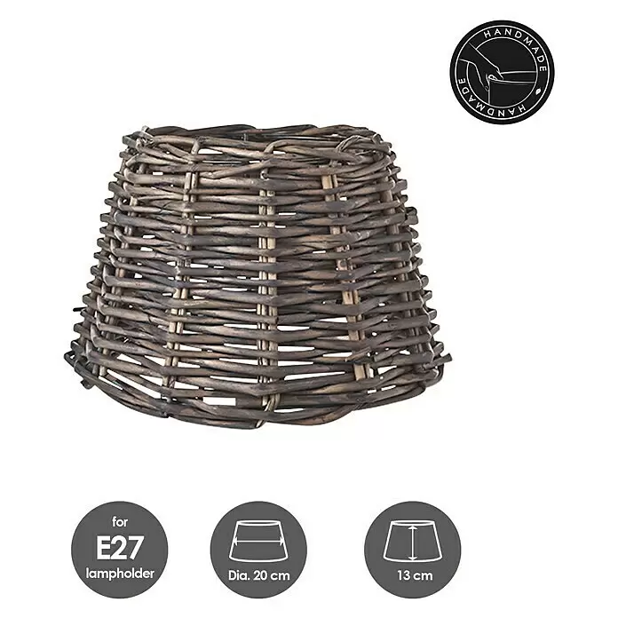 Home Sweet Home Lampenschirm Roseau - 20 cm, Dunkelbraun, Rattan, Oval - Handgefertigter dunkelbrauner Weiden-Lampenschirm für E27-Fassung, 20 cm Durchmesser, 13 cm hoch.