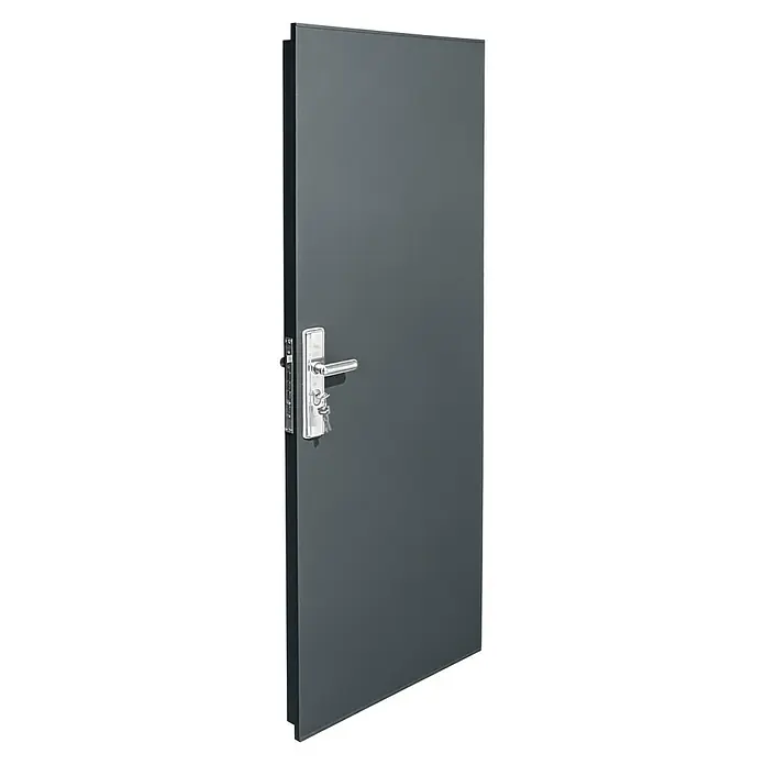 Türpaket - Passend für: Gardol Gerätehaus Pure Line - Graue Tür mit silbernem Griff und Schlüsseln im Schloss. Ideal für Sicherheit und modernes Design mit robuster Bauweise.