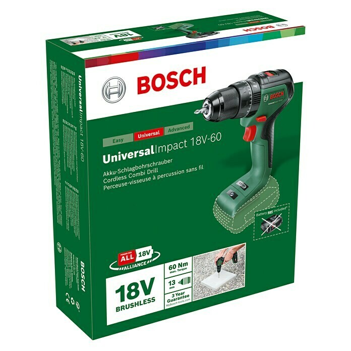 Bosch 18 V Power for All Akku-Schlagbohrschrauber UniversalImpact 18V-6018 V, Ohne Akku, Leerlaufdrehzahl: 0 U/min - 1.900 U/min Diagonal View