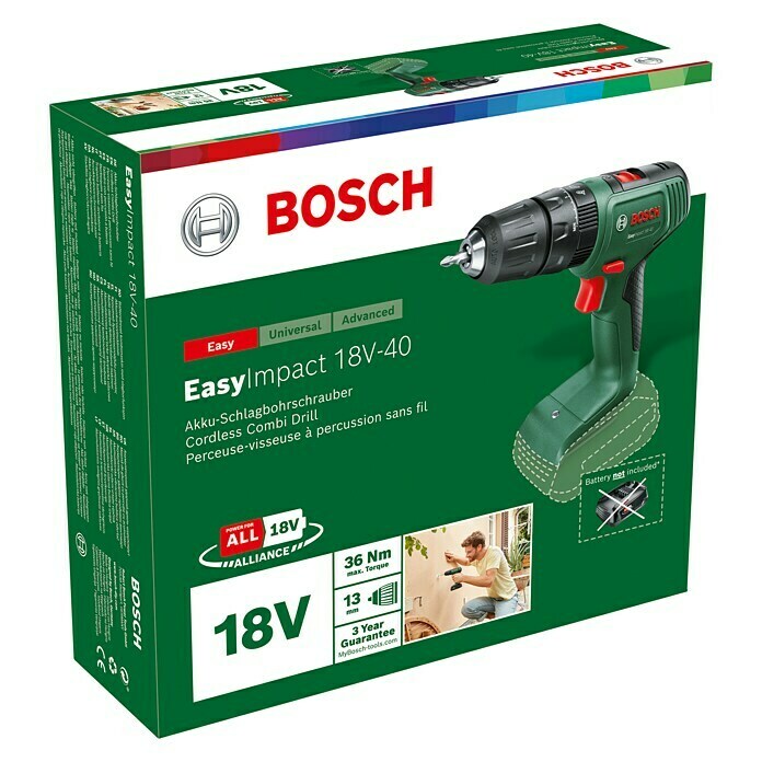 Bosch Power for All 18V Akku-Schlagbohrschrauber EasyImpact 18V-40 (18 V, Ohne Akku, 40 Nm) | BAUHAUS