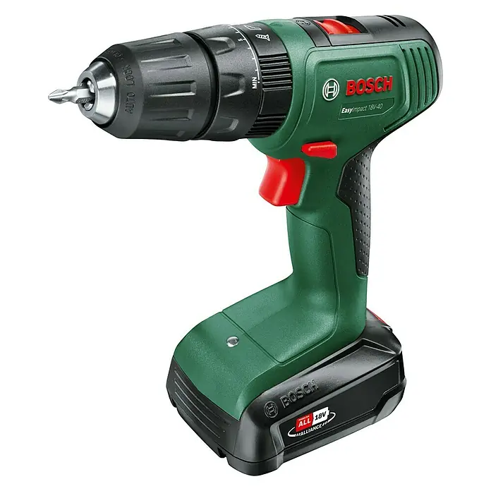 Bosch Power for All 18V Akku-Schlagbohrschrauber EasyImpact 18V-40 - 18 V, 1 Akku, 2 Ah, 40 Nm - Akku-Schlagbohrschrauber EasyImpact 18V-40 von Bosch, ideal für Schraub- und Bohrarbeiten. Kompaktes Design für optimale Handhabung.