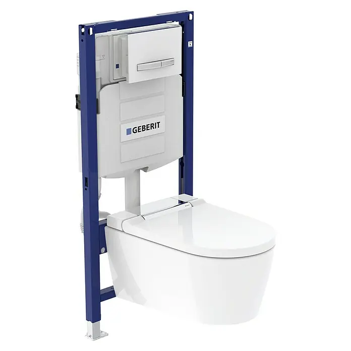 Geberit Duofix WC-Vorwandelement 111.300.00.52-Mengen-Spülung, 12 x 50 x 112 cm - Ein modernes Geberit Wand-WC-System mit Vorwandelement und Betätigungsplatte in stilvollem Design für ein modernes Badezimmer.