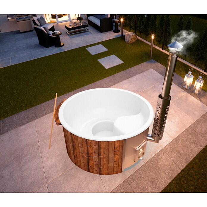 Holzklusiv Saphir 200 Hot Tub BasicDurchmesser: 220 cm, Weiß, Thermoholz, Max. Personenzahl: 6 - 8 Mood Shot