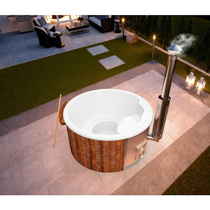 Holzklusiv Saphir 180 Hot Tub BasicDurchmesser: 200 cm, Weiß, Thermoholz, Max. Personenzahl: 4 - 6 Mood Shot