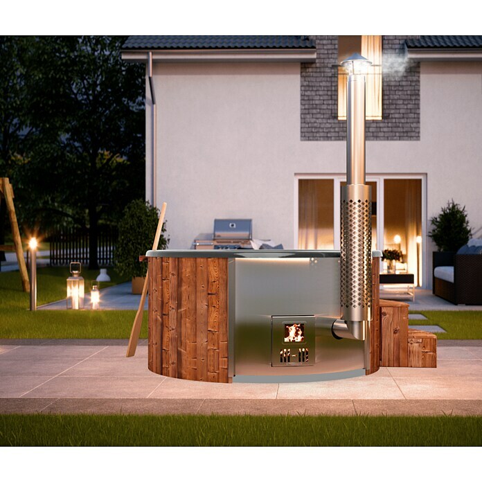 Holzklusiv Saphir 180 Hot Tub BasicDurchmesser: 200 cm, Anthrazit, Thermoholz, Max. Personenzahl: 4 - 6 Mood Shot