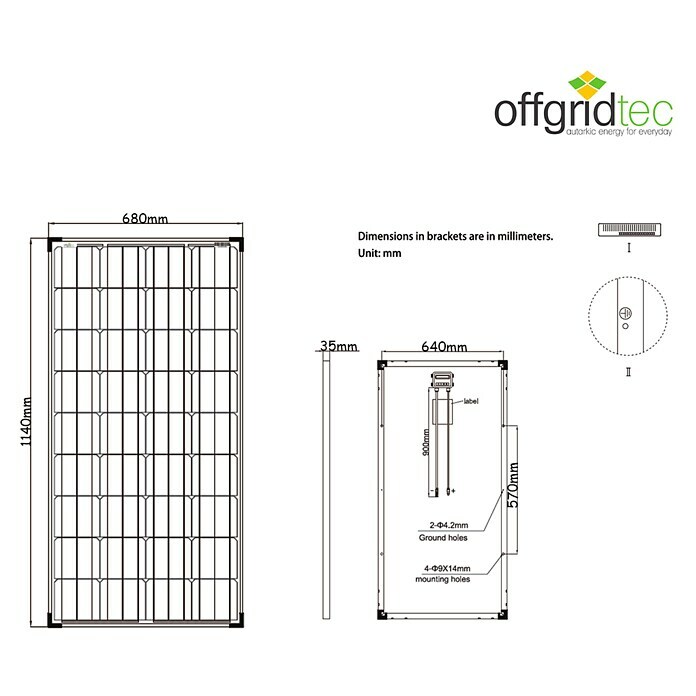 Offgridtec Solarmodul150 W, 12 V, Passend für: 12 V Systeme Sketch