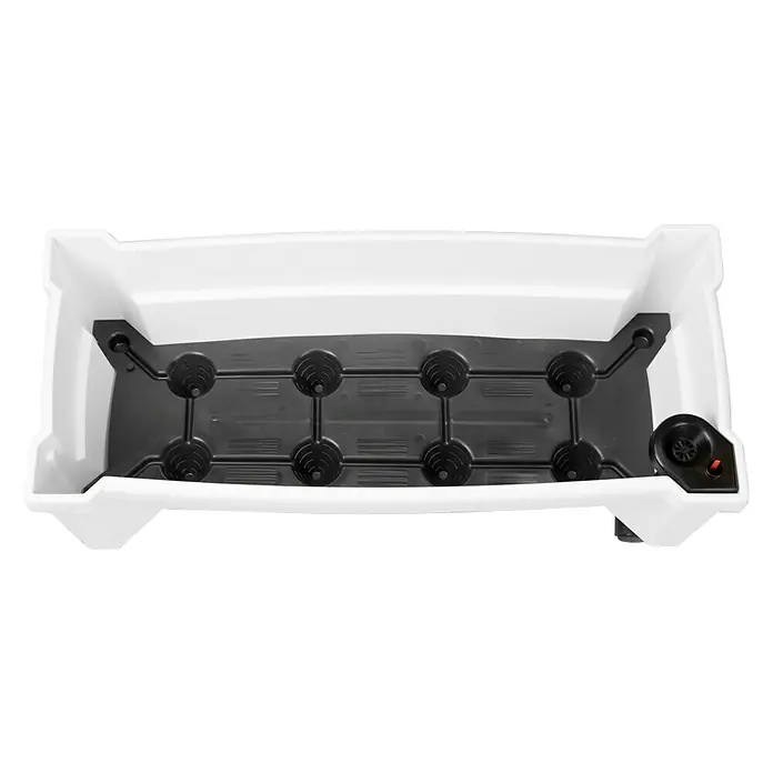 KHW Pflanzkasten mit Spalier - Außenmaß (L x B x H): 79 x 35 x 115 cm, Kunststoff, Weiß - Innenansicht eines Hydroponik-Pflanzkastens mit Wasserverteilungssystem, ideal für den Gartenbau.
