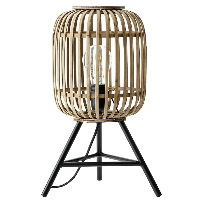 Brilliant Woodrow Tischleuchte - Hellbraun, E27, 60 W - Die elegante Tischlampe mit Bambusschirm und schwarzem Metallfuß sorgt für stimmungsvolles Licht.