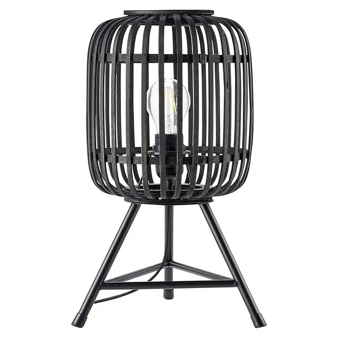Brilliant Woodrow Tischleuchte - Schwarz, E27, 60 W - Schwarze Tischleuchte mit dekorativem, geripptem Lampenschirm und einem stilvollen Stativfuß, die ein gemütliches Ambiente schafft.