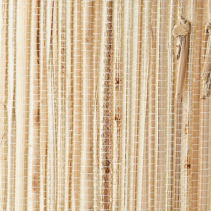 Brilliant Wimea Tischleuchte - 52 W, Schwarz, E27 - Nahaufnahme von Naturwebstoff, mit vertikalen hellbraunen Streifen, die von dünnen weißen Fäden gehalten werden.