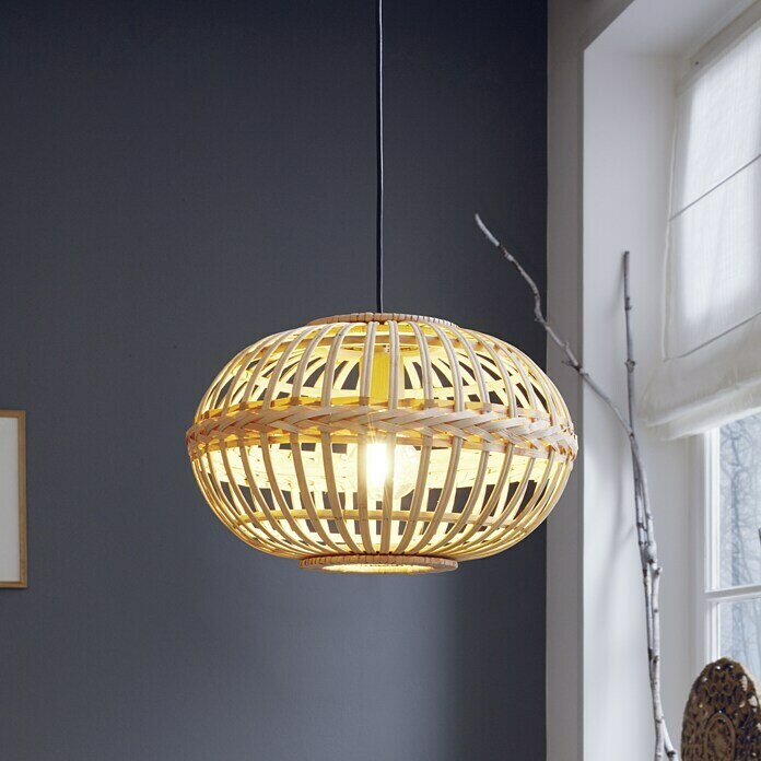Eglo Lámpara colgante redonda Amsfield (60 W, Marrón, Ø x Al: 38 x 110 cm)