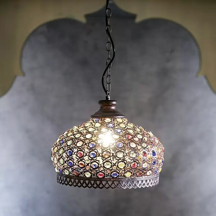 Eglo Pendelleuchte rund Jadida - 60 W, Ø x H: 330 mm x 110 cm, Antik Braun, E27 - Bildausschnitt