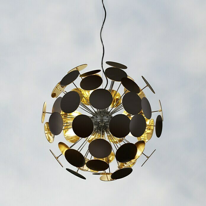 Reality Leuchten Pendelleuchte rund Discalgo (40 W, Ø x H: 54 x 150 cm,  Schwarz, Gold, E14) | BAUHAUS | Deckenlampen