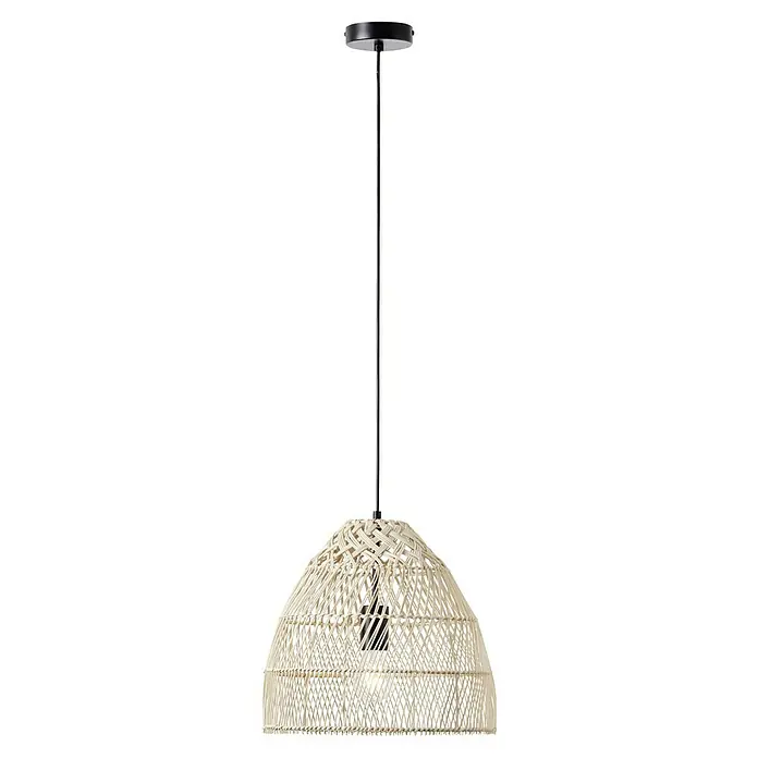 Brilliant Pendelleuchte Minster - 25 W, Schwarz, E27 - Pendelleuchte mit einem geflochtenen Schirm in Naturtönen, ideal für Wohn- oder Esszimmer mit entspannter Atmosphäre. Elegantes und dekoratives Design.