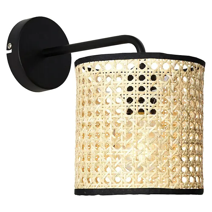 Brilliant Wiley Wandleuchte - 60 W, L x B x H: 29 x 16,5 x 25 cm, Schwarz, E27 - Elegante Wandleuchte mit schwarzer Halterung und einem Lampenschirm aus Rattan, der ein warmes Licht erzeugt. Perfekt für gemütliche Akzente.